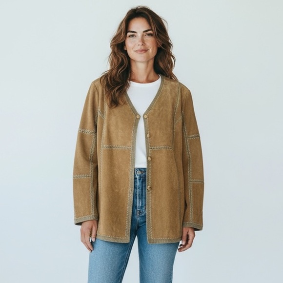 Vintage Christopher & Banks 100% Genuine Leather Boho Jacket - Picture 1 of 8